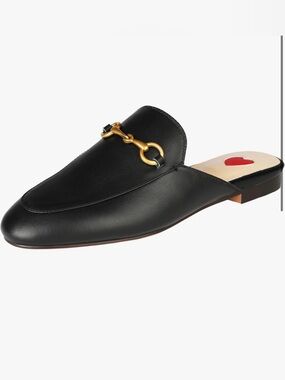 Arqa Black Leather Slip-On Mules with Gold Horsebit Size 8